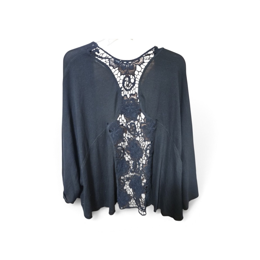Cato Black Open Front Cardigan Floral Crochet Laceback Lightweight Layer XL 0582